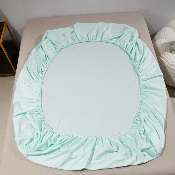 91家纺网 家纺一手货源 找家纺 晶缦家纺 2024新款全棉60支贡缎长绒棉纯色多规格四件套和单品-琅夕系列 单床笠 琅夕-天青绿