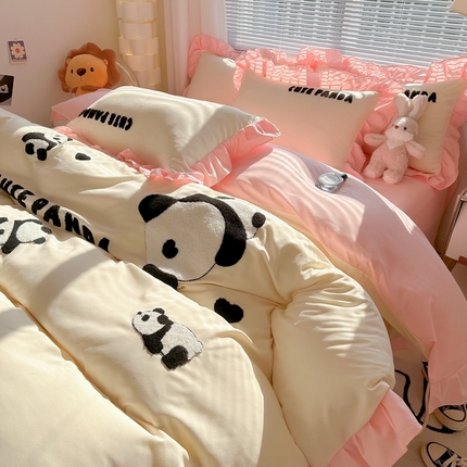 韩都家居 2024新款亲肤水洗棉毛巾绣四件套-熊宝系列 熊宝-奶白玉