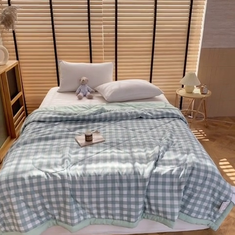 91家纺网 家纺一手货源 找家纺 梦恬佳2024新款无印风水洗棉夏被-绿小格