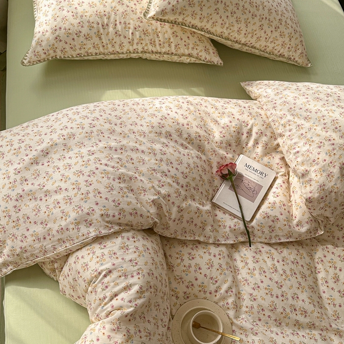 91家纺网 家纺一手货源 找家纺 洋铭区（原狠狠爱） 2024新款全棉双层纱四件套 小雅粉花