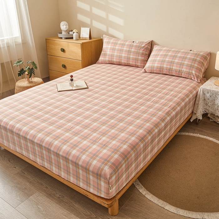 91家纺网 家纺一手货源 找家纺 喜居 2024新款A类色织纯棉水洗棉100%新疆棉全棉床笠 小黑格