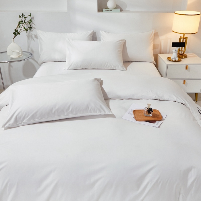 91家纺网 家纺一手货源 找家纺 晶缦家纺 2024新款喷气全棉13376纯棉斜纹纯色多规格四件套和单品-沐色系列 单被套 沐色-本白