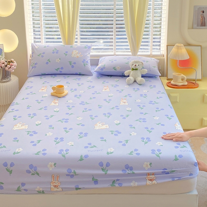 91家纺网 家纺一手货源 找家纺 洺兰家居 2025新款全棉喷气印花单床笠纯棉小清新花卉北欧风床套/枕套 盎然