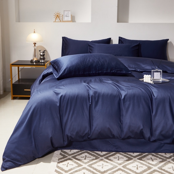 91家纺网 家纺一手货源 找家纺 晶缦家纺 2024新款全棉60支贡缎长绒棉纯色多规格四件套和单品-琅夕系列 单被套 琅夕-丈青色