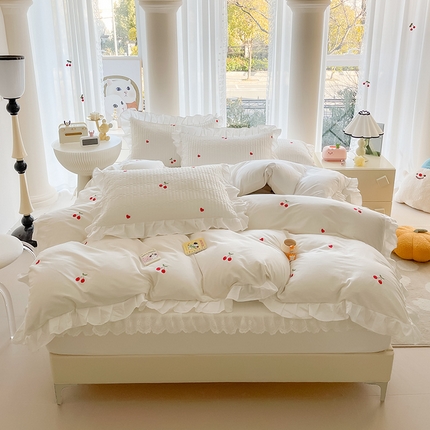 91家纺网 家纺一手货源 找家纺 （总）宜凡家纺 2024新款全棉夹棉绣花花边系列床笠四件套