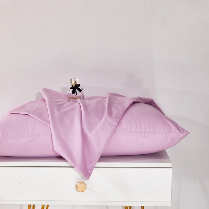 91家纺网 家纺一手货源 找家纺 晶缦家纺 2024新款喷气全棉13376纯棉斜纹纯色多规格四件套和单品-沐色系列 单枕套 沐色-浅紫