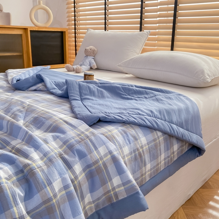 91家纺网 家纺一手货源 找家纺 梦恬佳2024新款无印风水洗棉夏被-初遇蓝