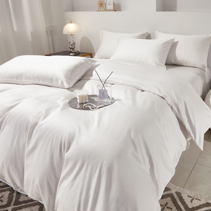 91家纺网 家纺一手货源 找家纺 晶缦家纺 2024新款全棉60支贡缎长绒棉纯色多规格四件套和单品-琅夕系列 四件套 琅夕-本白色