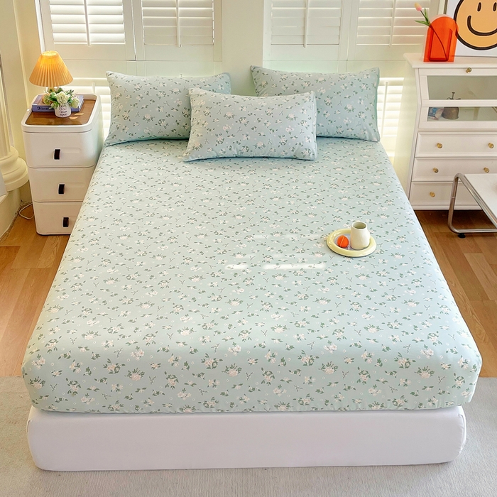 91家纺网 家纺一手货源 找家纺 洺兰家居 2025新款全棉喷气印花单床笠纯棉小清新花卉北欧风床套/枕套 夏茶