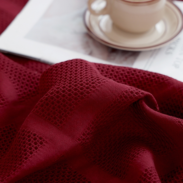 91家纺网 家纺一手货源 找家纺 朴尔家纺 2024新款全棉质朴方格风立体华夫格透气纱布毛巾被 方格华夫格-酒红