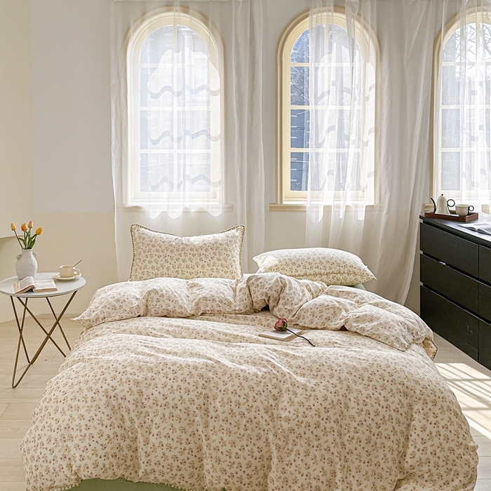 91家纺网 家纺一手货源 找家纺 洋铭区（原狠狠爱） 2024新款全棉双层纱四件套 小雅粉花