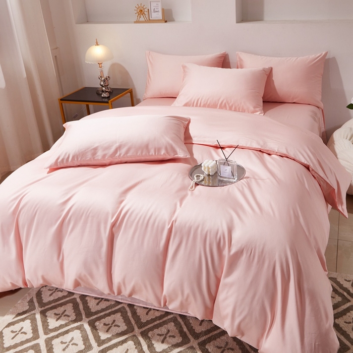 91家纺网 家纺一手货源 找家纺 晶缦家纺 2024新款全棉60支贡缎长绒棉纯色多规格四件套和单品-琅夕系列 四件套 琅夕-浅粉玉