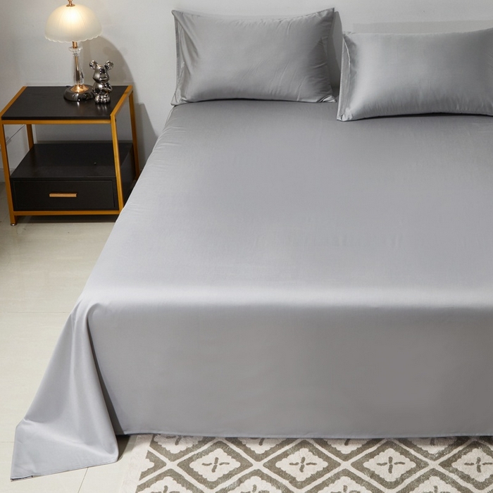 91家纺网 家纺一手货源 找家纺 晶缦家纺 2024新款全棉60支贡缎长绒棉纯色多规格四件套和单品-琅夕系列 单床单 琅夕-奥丁灰