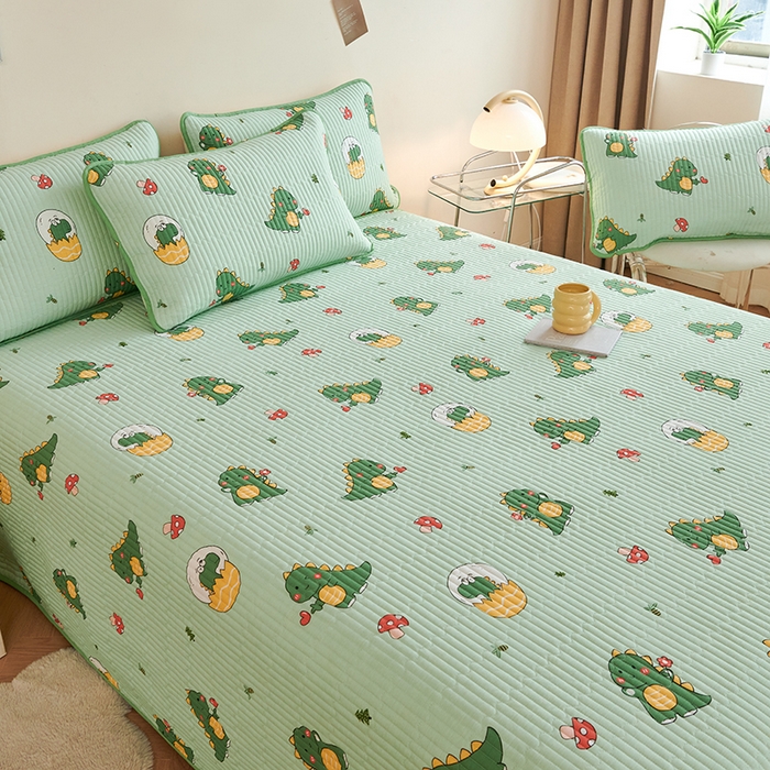 91家纺网 家纺一手货源 找家纺 莎果 2024新款正面纯棉绗缝床盖 恐龙宝宝