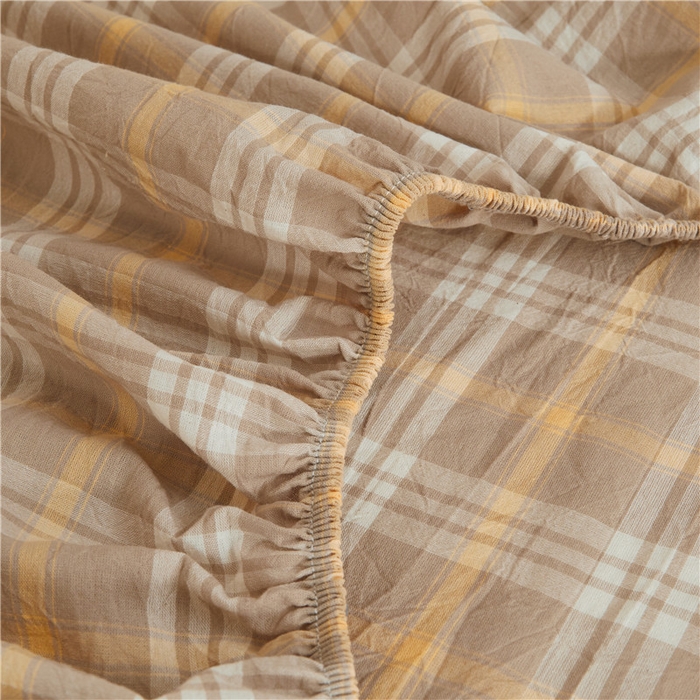 91家纺网 家纺一手货源 找家纺 喜居 2024新款A类色织纯棉水洗棉100%新疆棉全棉床笠 麦田咖