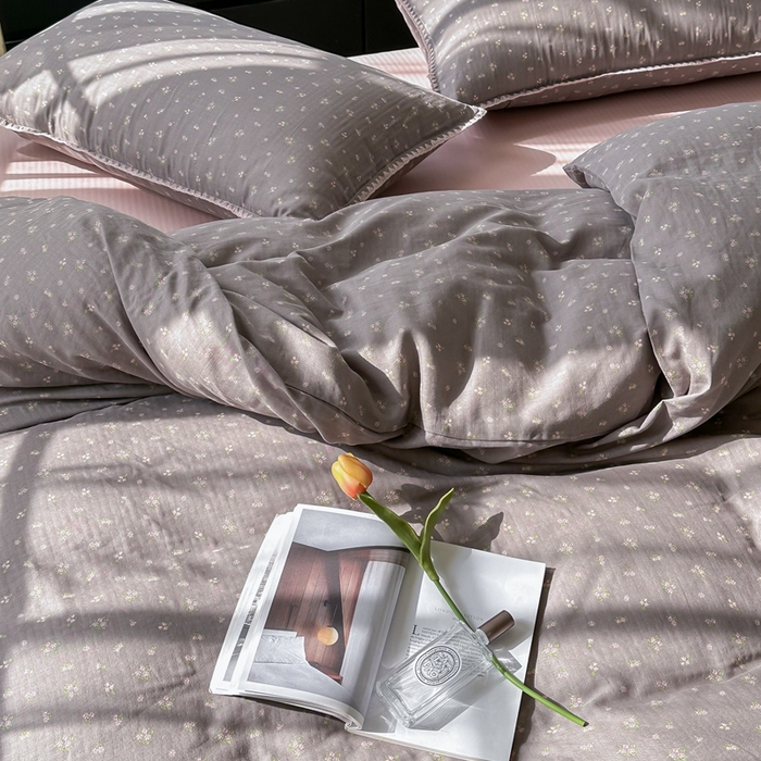 91家纺网 家纺一手货源 找家纺 洋铭区（原狠狠爱） 2024新款全棉双层纱四件套 清雅紫花