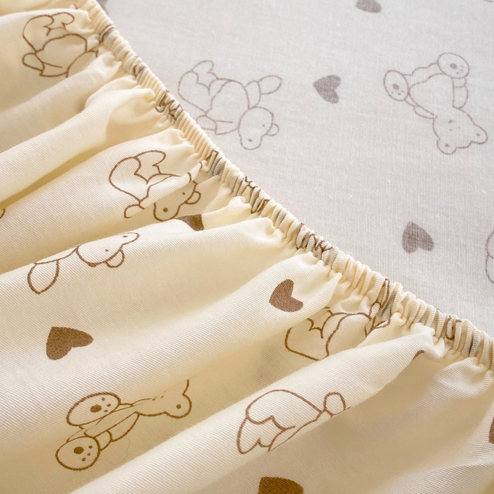 91家纺网 家纺一手货源 找家纺 洺兰家居 2025新款全棉喷气印花单床笠纯棉小清新花卉北欧风床套/枕套 贝贝熊