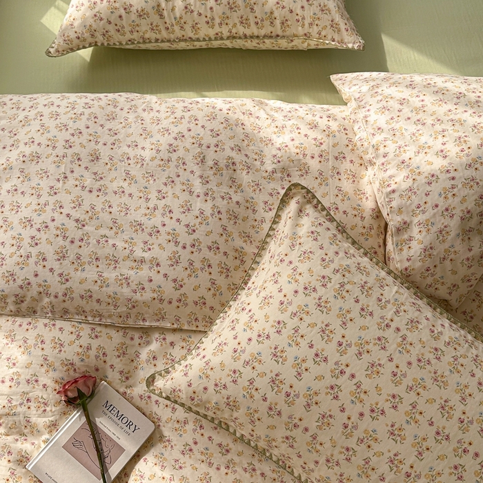 91家纺网 家纺一手货源 找家纺 洋铭区（原狠狠爱） 2024新款全棉双层纱四件套 小雅粉花