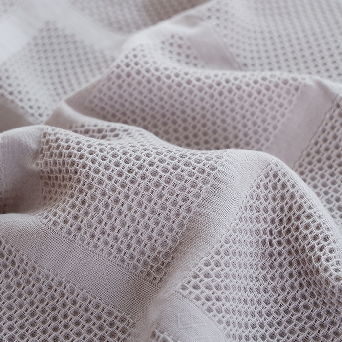 91家纺网 家纺一手货源 找家纺 朴尔家纺 2024新款全棉质朴方格风立体华夫格透气纱布枕巾/对 方格华夫格-灰枕巾