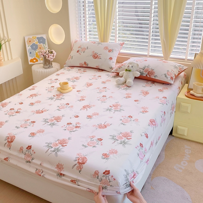 91家纺网 家纺一手货源 找家纺 洺兰家居 2025新款全棉喷气印花单床笠纯棉小清新花卉北欧风床套/枕套 国色天香