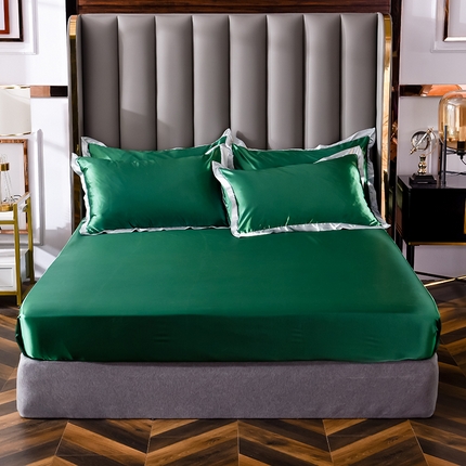 91家纺网 家纺一手货源 找家纺 经年 2025新款奢华真丝手感冰丝单品套件-初见系列 单床笠 初见-墨绿