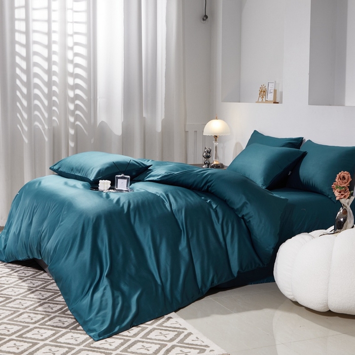 91家纺网 家纺一手货源 找家纺 晶缦家纺 2024新款全棉60支贡缎长绒棉纯色多规格四件套和单品-琅夕系列 四件套 琅夕-猫眼绿