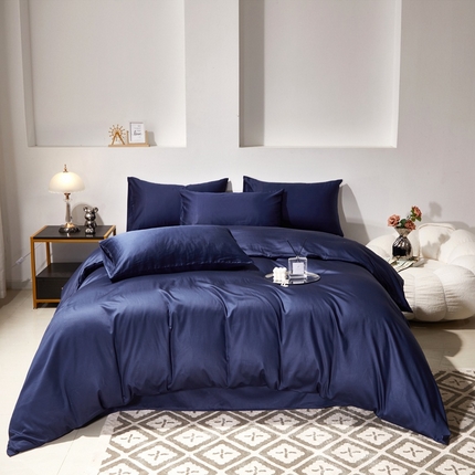 晶缦家纺 2024新款全棉60支贡缎长绒棉纯色多规格四件套和单品-琅夕系列 四件套 琅夕-丈青色