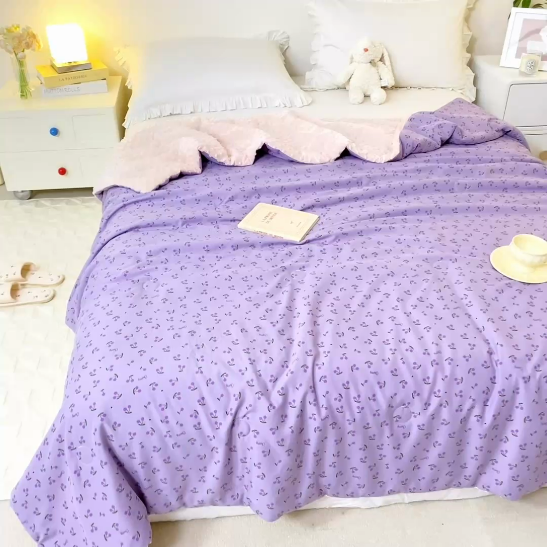 91家纺网 家纺一手货源 找家纺 芯元素 2024新款A类水洗棉凉豆豆夏被 香芋紫