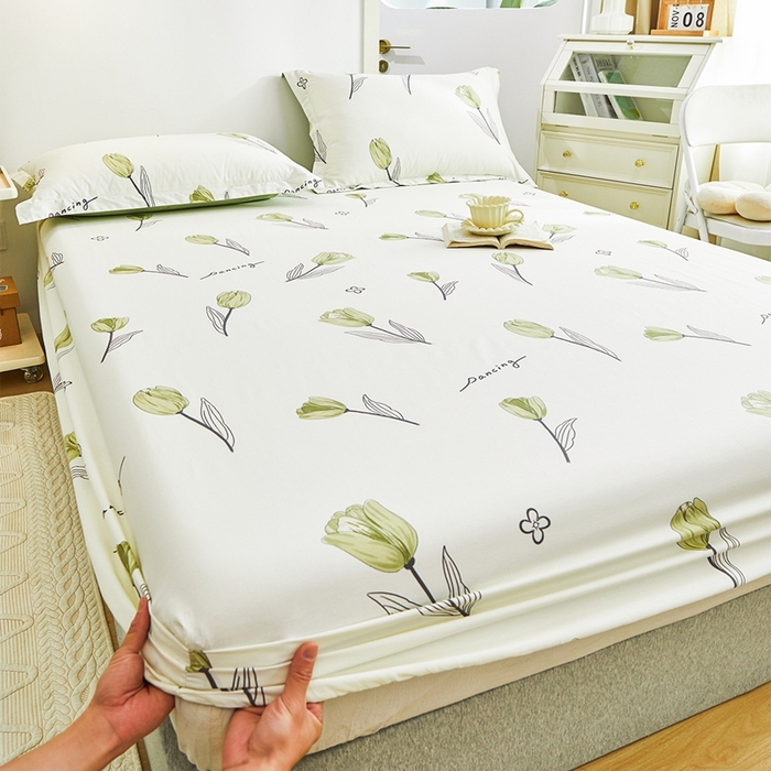 91家纺网 家纺一手货源 找家纺 元元被芯 2024新款小清新全棉套件单品-单床笠 娇兰-绿