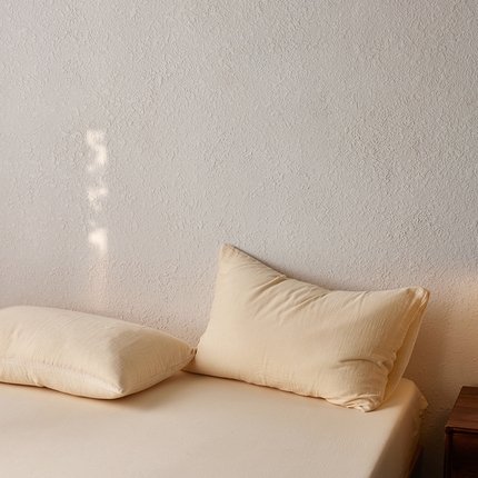 简纯主义 2025新款全棉有机雾感纱双层皱皱纱系列单枕套 茉莉奶白