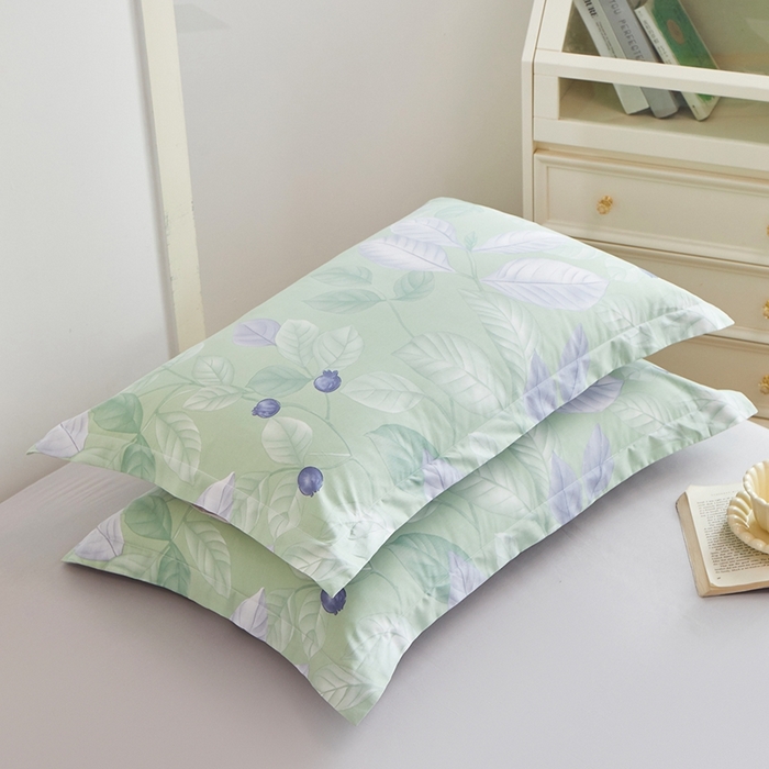 91家纺网 家纺一手货源 找家纺 元元被芯 2024新款小清新全棉套件单品-单枕套 淡然若尘-绿