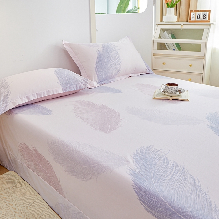 91家纺网 家纺一手货源 找家纺 元元被芯 2024新款小清新全棉套件单品-单床单 且听风吟-粉