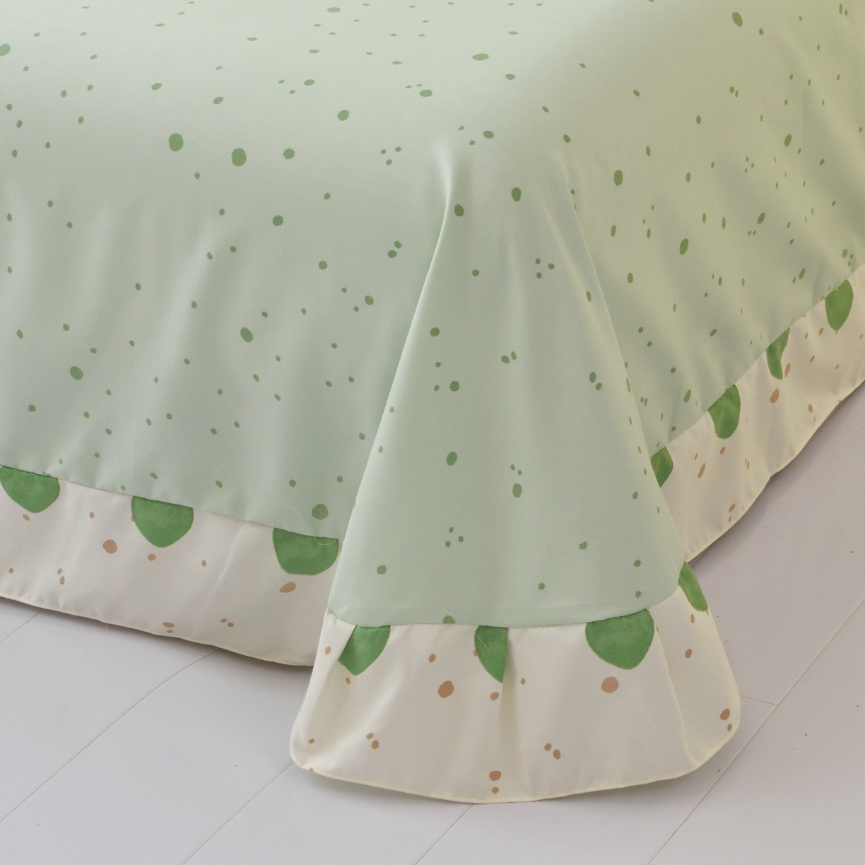 91家纺网 家纺一手货源 找家纺 宅家居 2024新韩版亲肤磨毛花边小号三件套 四件套床单大荷叶边 米可-苹果绿