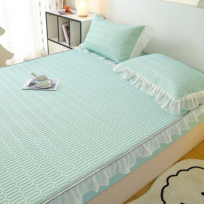 91家纺网 家纺一手货源 找家纺 伊人坊 2024新款A类凉感丝花边款乳胶床笠三四件套 花边 薄荷绿