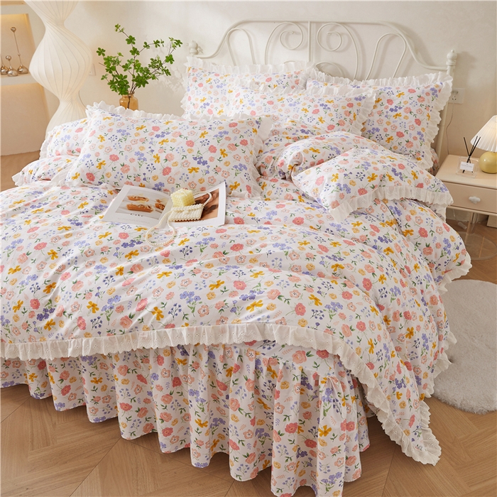 91家纺网 家纺一手货源 找家纺 十个点2024新款初遇系列 全棉床裙小清新四件套 初遇