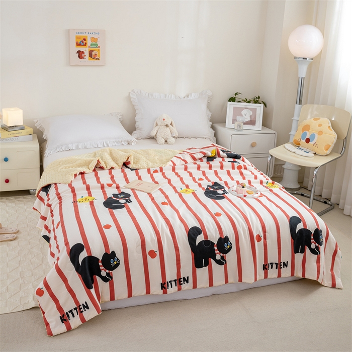 91家纺网 家纺一手货源 找家纺 芯元素 2024新款A类水洗棉凉豆豆夏被 煤球小猫