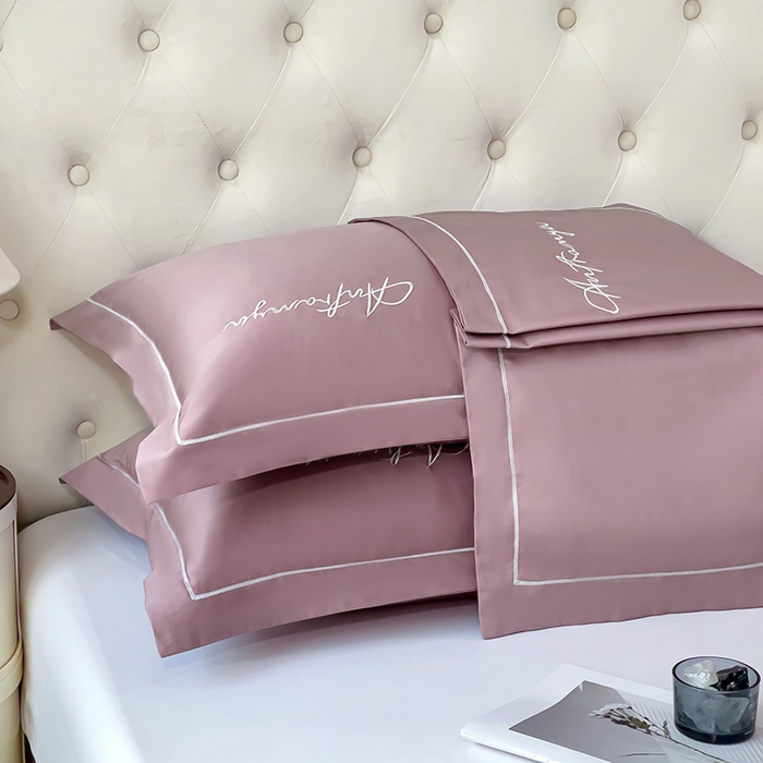 91家纺网 家纺一手货源 找家纺 品乐家纺 2024新款100支长绒棉香奈系列枕套 香奈豆沙