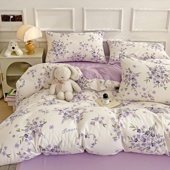 91家纺网 家纺一手货源 找家纺 赫然 2026新款水洗双层纱四件套 薰衣草