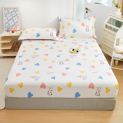 91家纺网 家纺一手货源 找家纺 元元被芯 2024新款小清新全棉套件单品-单床笠 甜蜜蜜-米