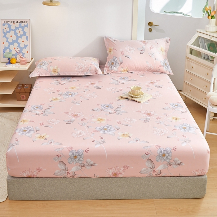 91家纺网 家纺一手货源 找家纺 元元被芯 2024新款小清新全棉套件单品-单床笠 花之绚烂-粉