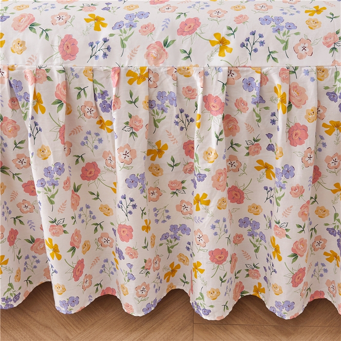 91家纺网 家纺一手货源 找家纺 十个点2024新款初遇系列 全棉床裙小清新四件套 初遇