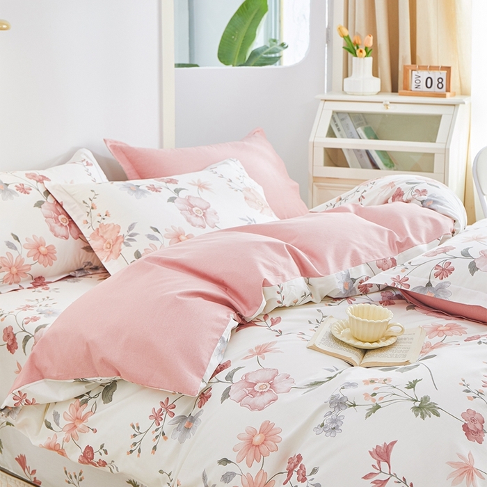 91家纺网 家纺一手货源 找家纺 元元被芯 2024新款小清新全棉套件单品-单被套 莫兰朵-粉