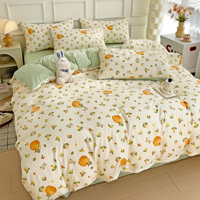 91家纺网 家纺一手货源 找家纺 赫然 2026新款水洗双层纱四件套 南瓜先生