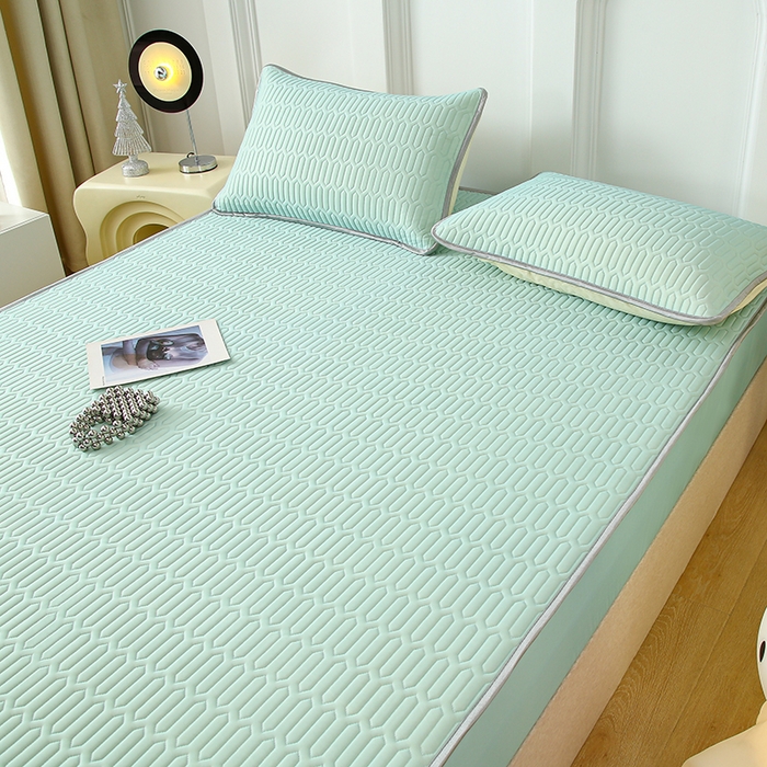 91家纺网 家纺一手货源 找家纺 伊人坊 2024新款A类凉感丝0.4乳胶床笠凉席夏被套件 薄荷绿