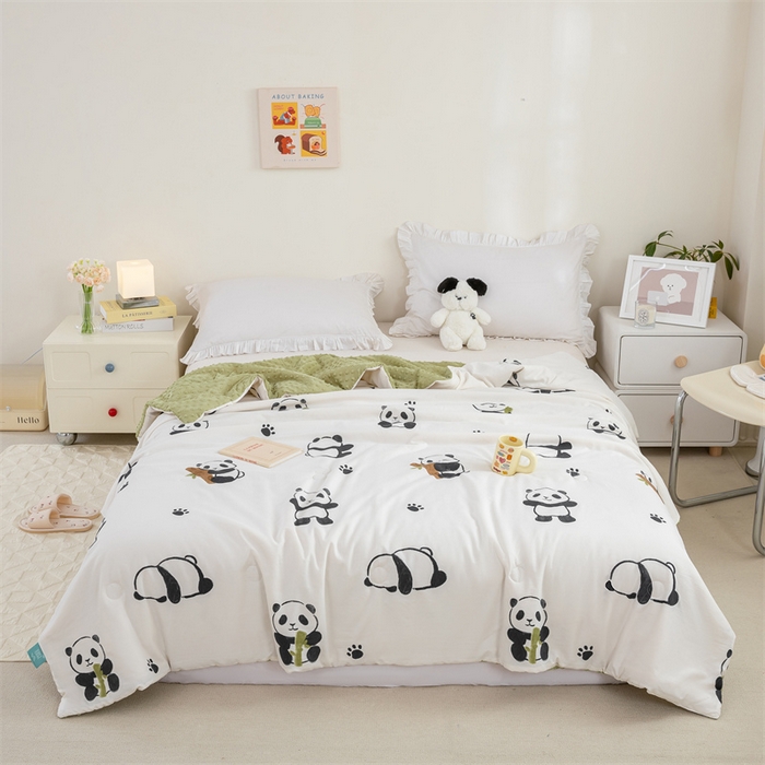 91家纺网 家纺一手货源 找家纺 芯元素 2024新款A类水洗棉凉豆豆夏被 熊猫仔仔