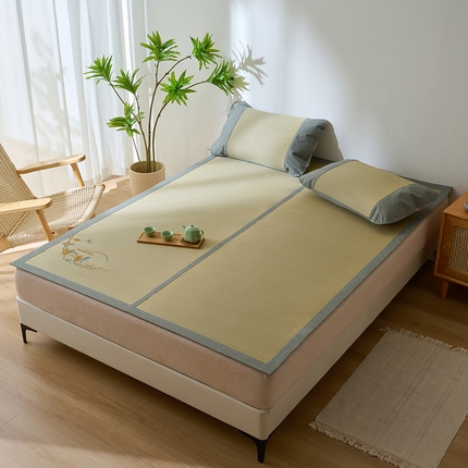 91家纺网 家纺一手货源 找家纺 （总）2024新款刺绣天然蔺草席三件套