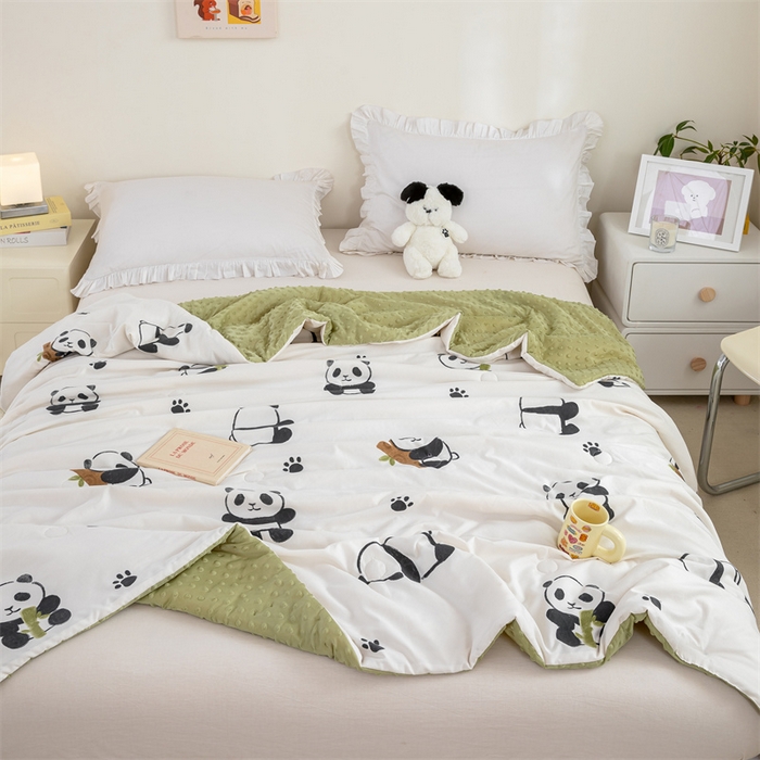 91家纺网 家纺一手货源 找家纺 芯元素 2024新款A类水洗棉凉豆豆夏被 熊猫仔仔