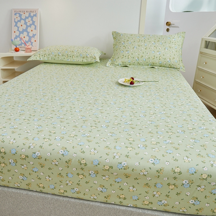 91家纺网 家纺一手货源 找家纺 元元被芯 2024新款小清新全棉套件单品-单床笠 韩式清新-绿