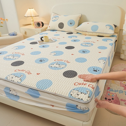 91家纺网 家纺一手货源 找家纺 伊人坊 2024新款A类凉感丝0.4乳胶床笠凉席夏被套件 小奶猫