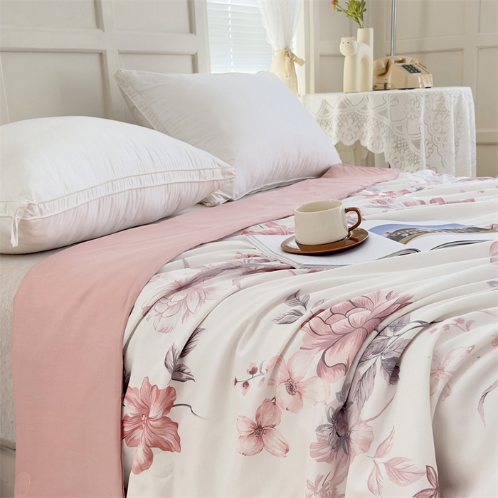 91家纺网 家纺一手货源 找家纺 青螺家纺2024新款50S天丝夏凉被 半夏花语-豆沙